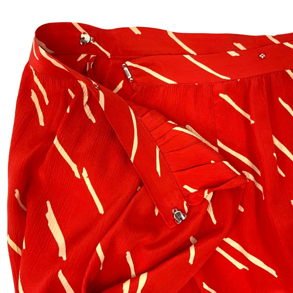 Vintage Christian Dior Red Silk Wrap Front Midi Skirt Luxury Size 10 - Picture 13 of 16